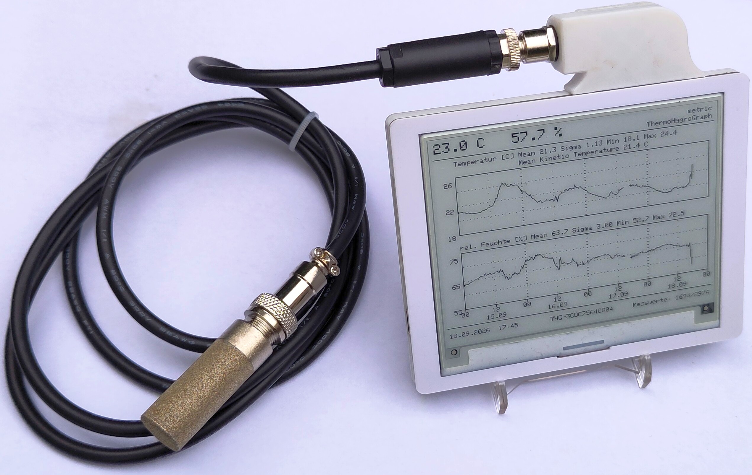 ThermoHygroGraph mit externem Sensor und Verbindungskabel