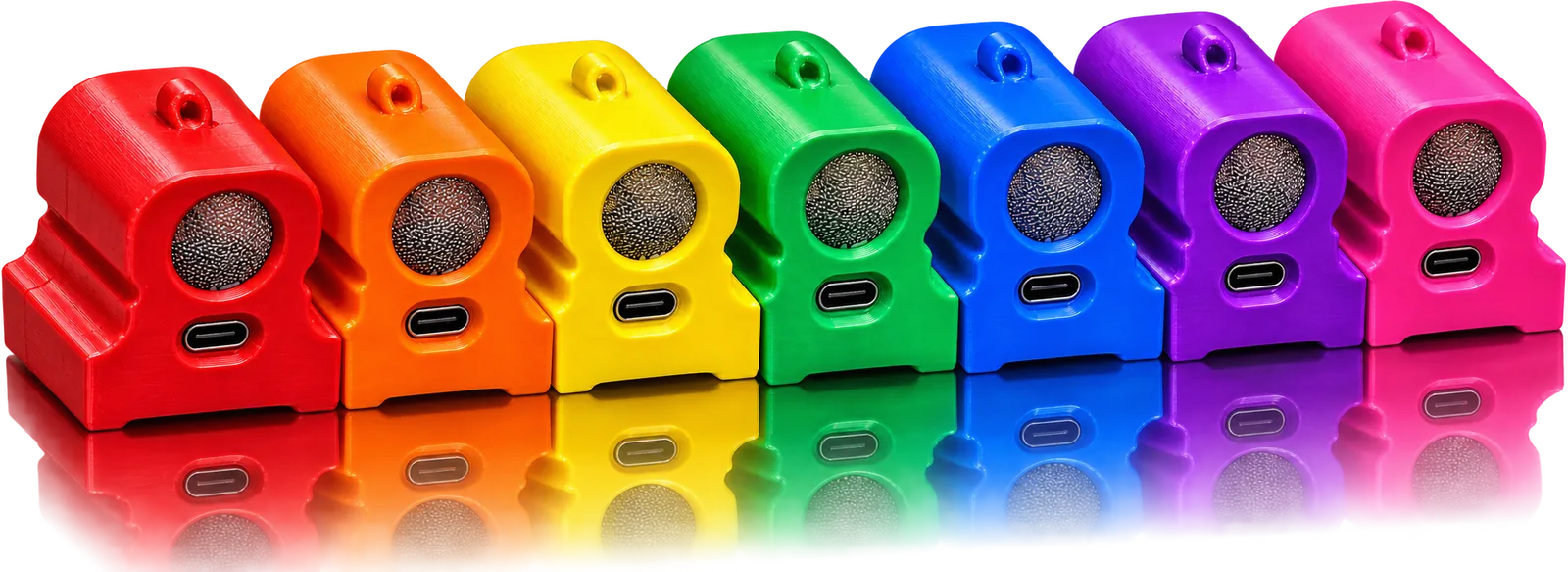 Klima-Reporter in den wählbaren Gehäusefarben Rot, Orange, Gelb, Grün, Blau, Violett und Pink